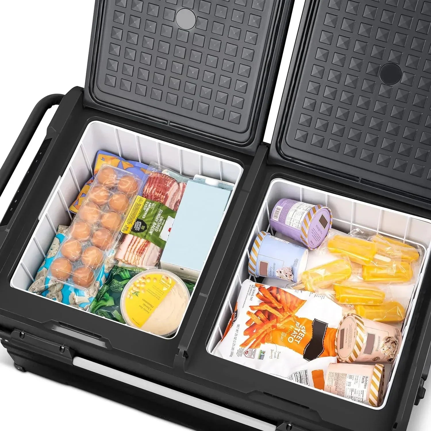 48 Qt. Portable 12v Electric Cooler with LG Compressor, Fridge and Freezer, Rugged Wheels, and Solar Power Input, Perfect Plug-In Cooler for Camping, Trucks, Travel, Car and Home 12
