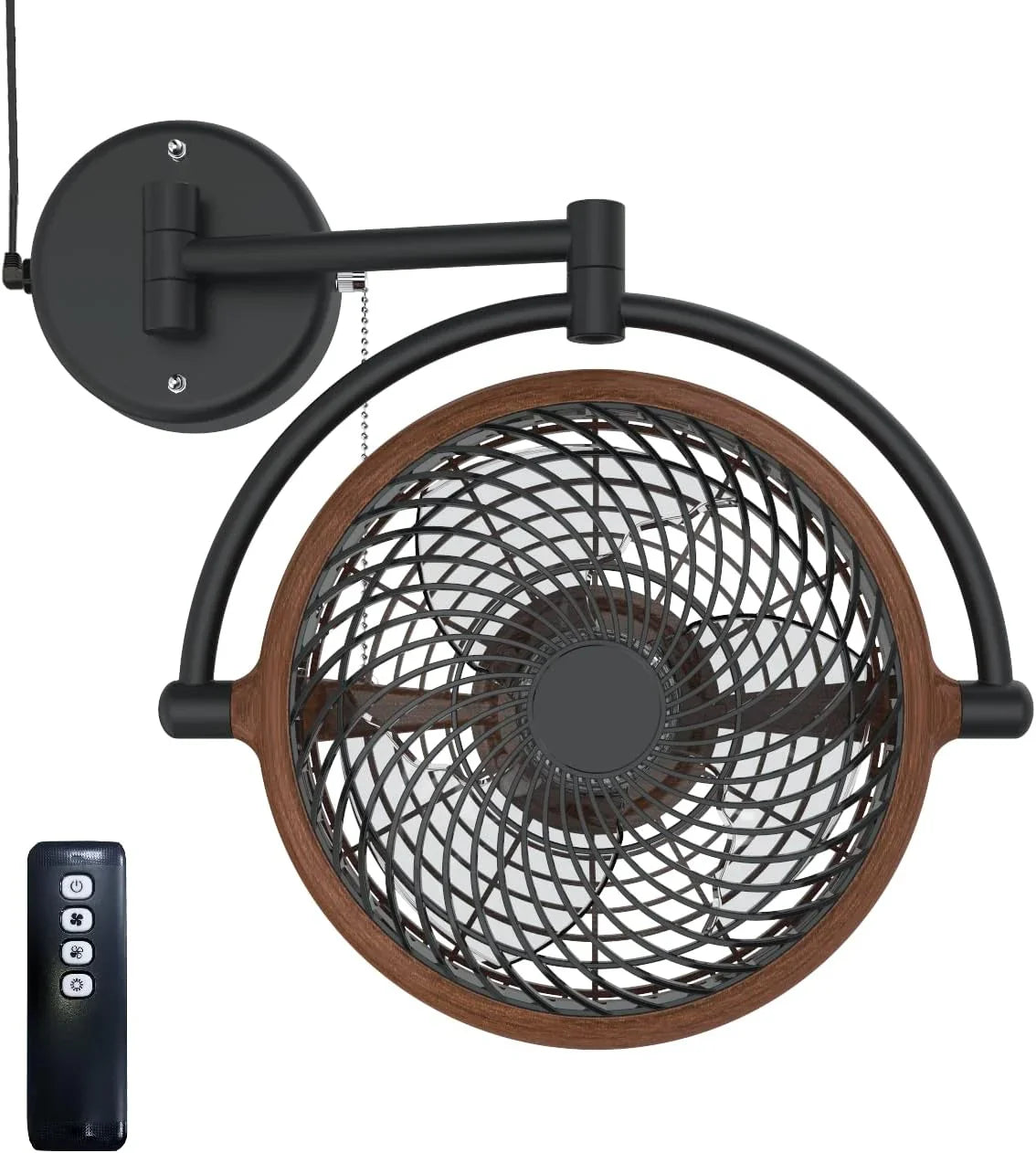 0-inch wall-mounted rotatable fan with foldable arm (honeycomb wood color) 1