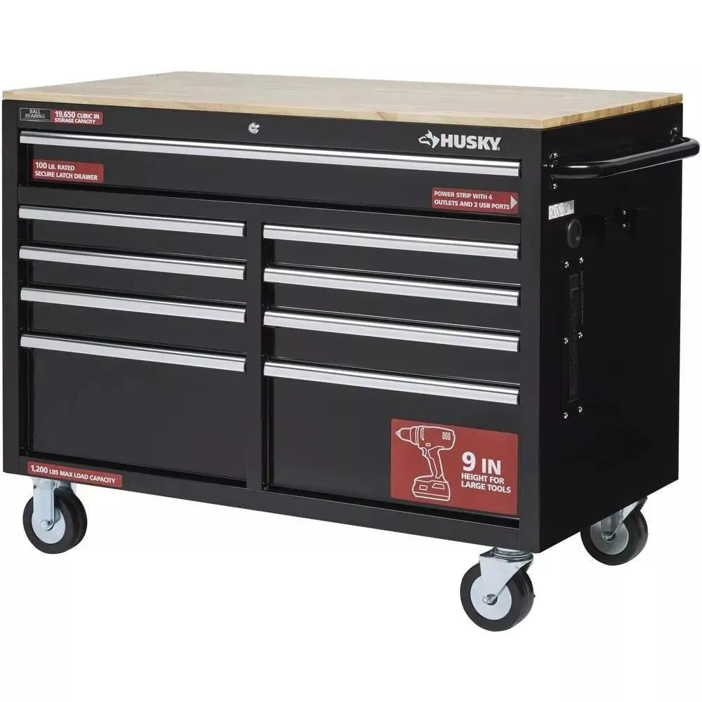 46 in. W x 24 in. D 9-Drawer Gloss Black Deep Tool Chest Mobile Workbench 1