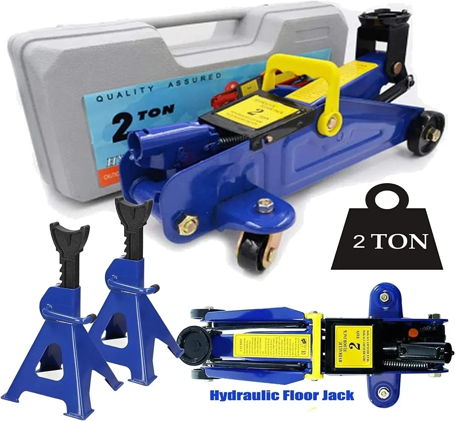2T Floor Jack Car Trolley Jack Hydraulic Jack Quick Lift Jack with 2pcs Axle Stands 3 Ton 8