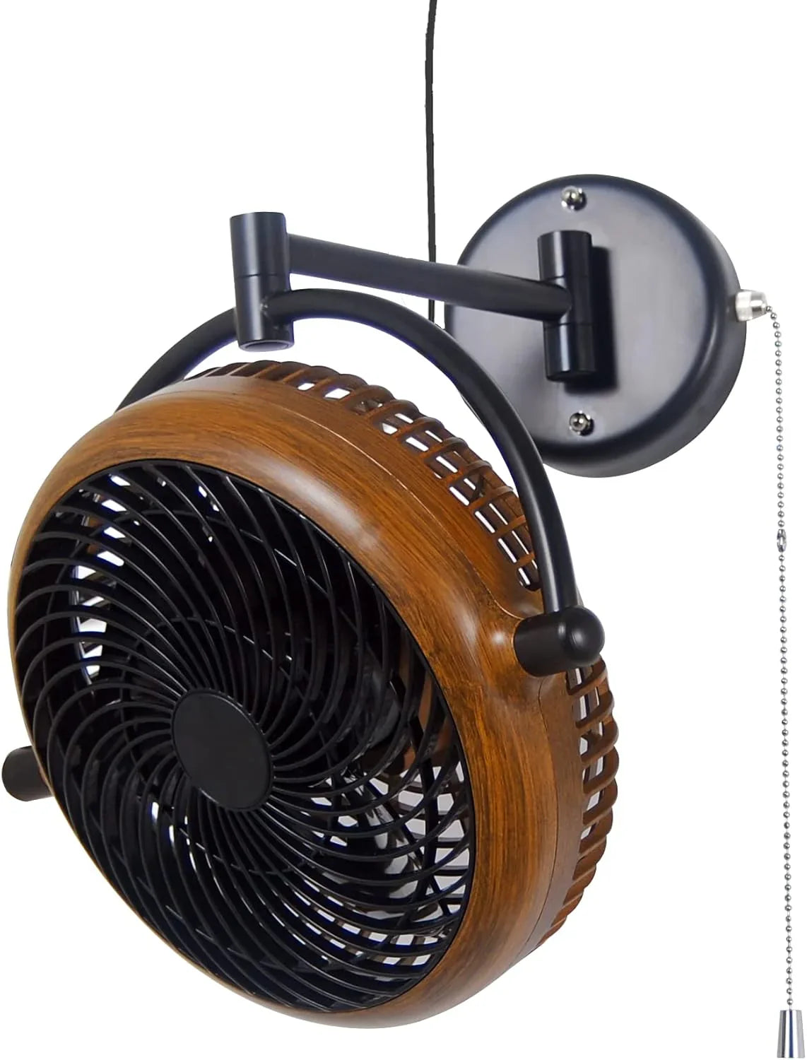 0-inch wall-mounted rotatable fan with foldable arm (honeycomb wood color) 2