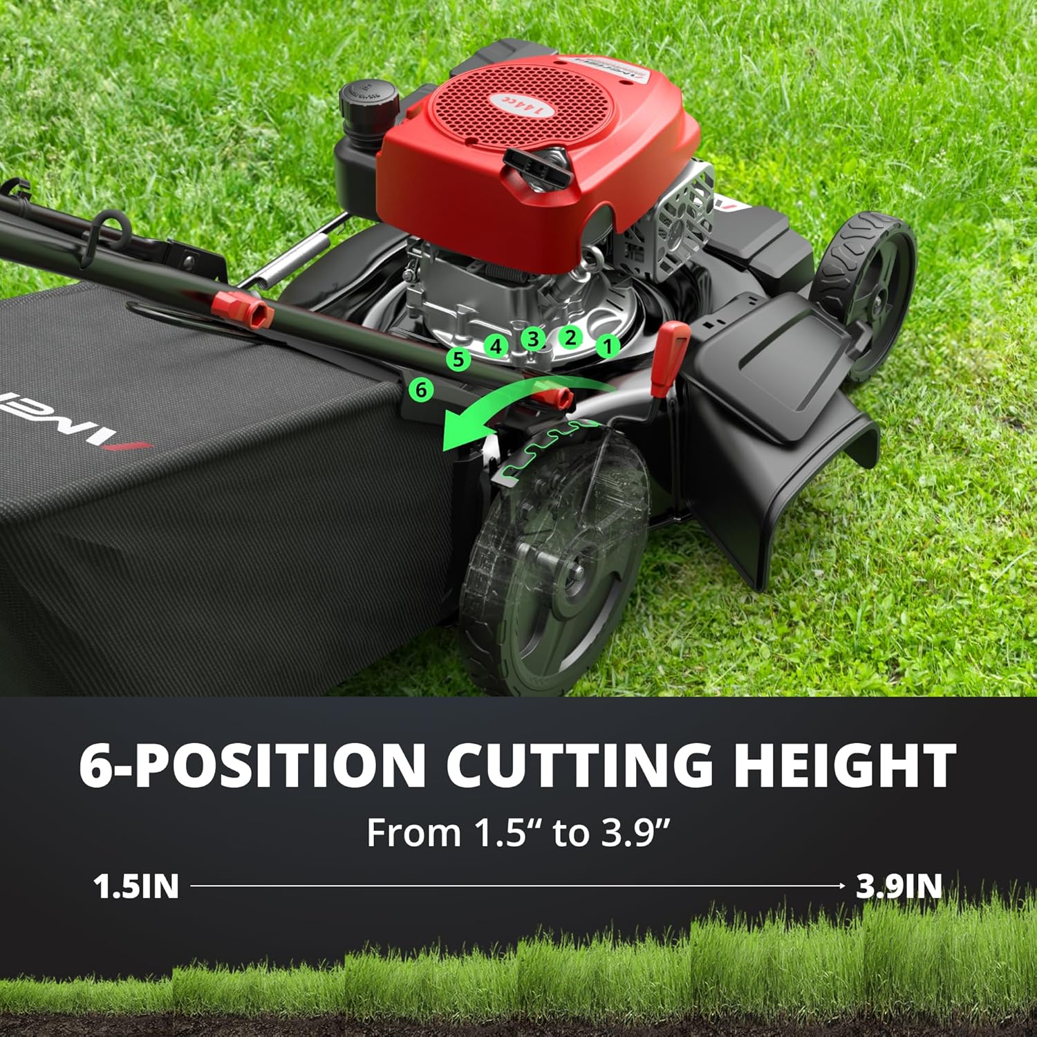21" Steel Deck Gas Lawn Mower, Heavy-Duty 3-in-1 Push Mower, 144cc 4-Stroke Engine, 6-Position Height Adjustment, Large 1.4 Bushel Grass Catcher, Durable & Efficient for Yard & Garden 4