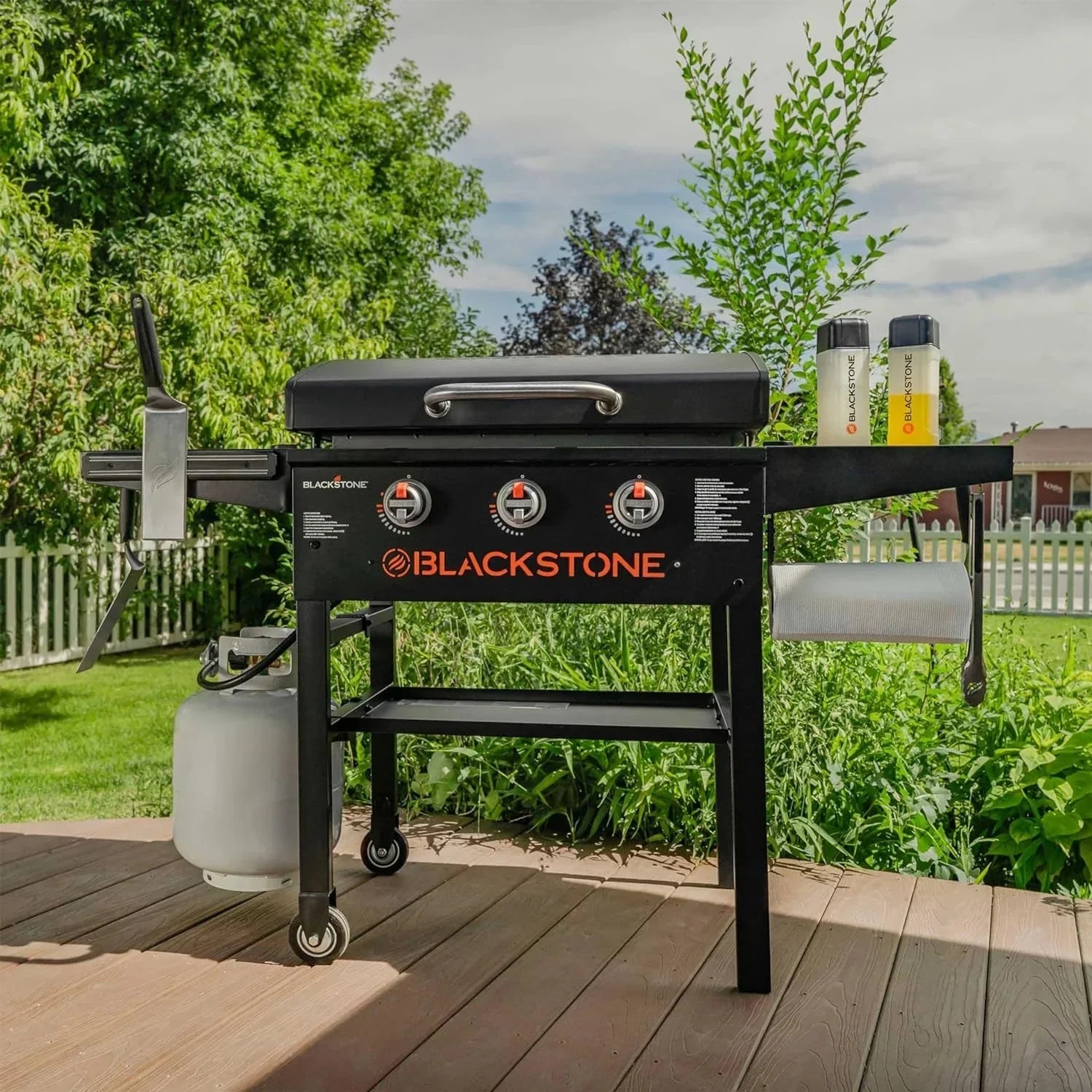 28 Inch Blackstone Griddle 2080 with Hood XL Griddle Original 3-Burner Outdoor Flat Top Grill, with Blackstone Griddle Accessories, Seasoning, and Wholesalehome Gloves and Cloth 2