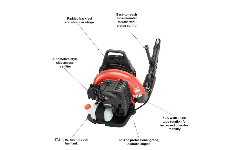 233 MPH 651 CFM 63.3cc Gas 2-Stroke Cycle Backpack Leaf Blower with Tube Throttle 2