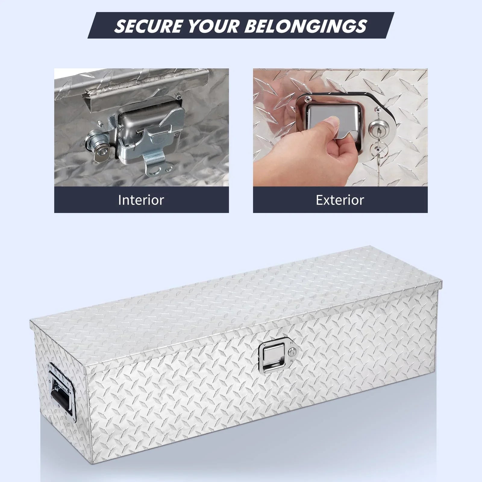 48 Inch Diamond Plate Truck Bed Tool Box with Shelf Silver 13