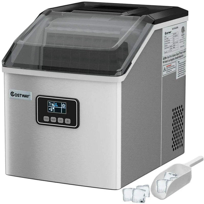 48LBS/24H Stainless Steel Countertop Ice Maker Machine with Self-Clean Function LCD Display Ice Scoop Basket 1