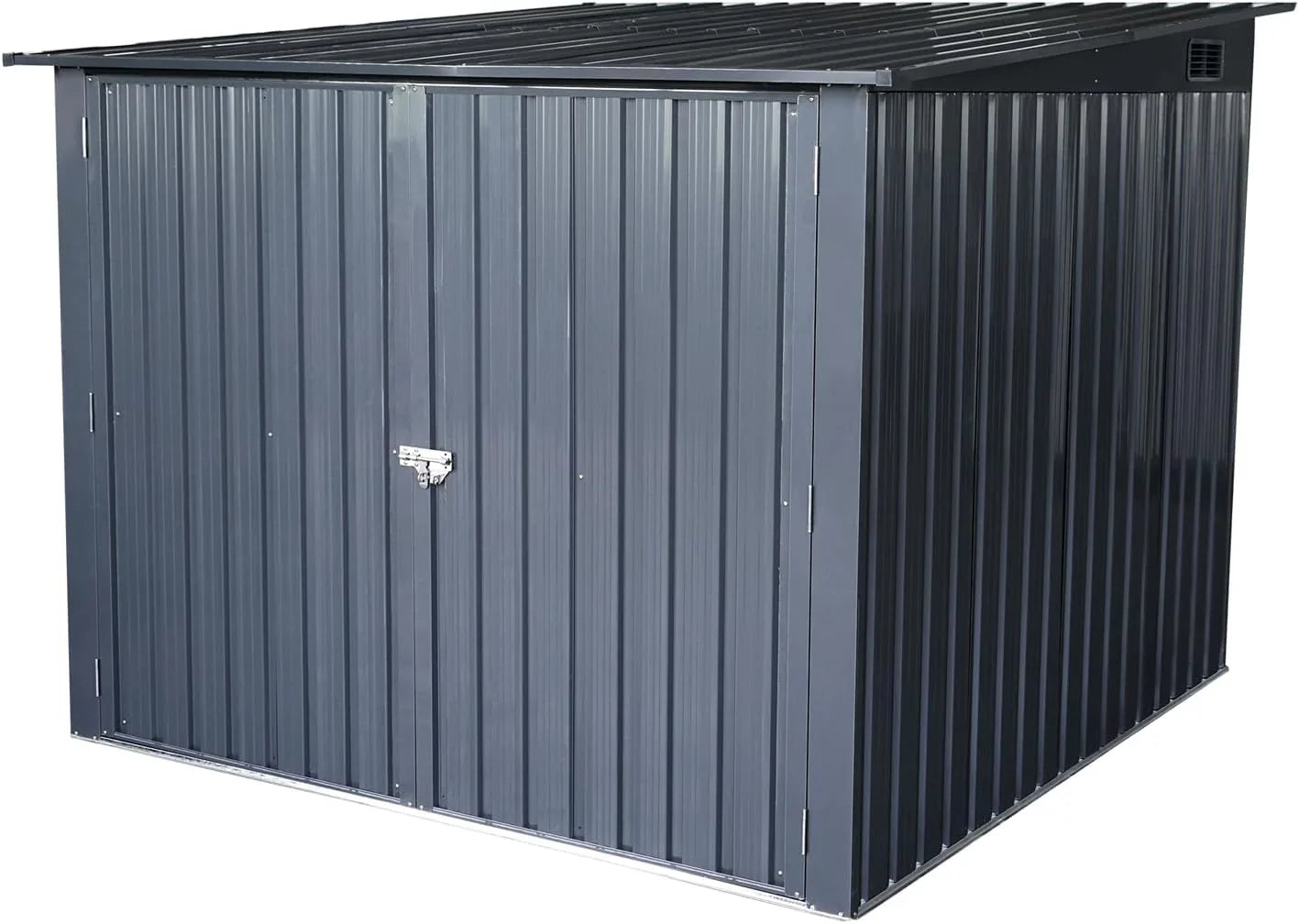 5-foot outdoor steel bicycle storage shed with a sloping roof and 4 bicycle tracks. Bicycle storage shed, black version. 1