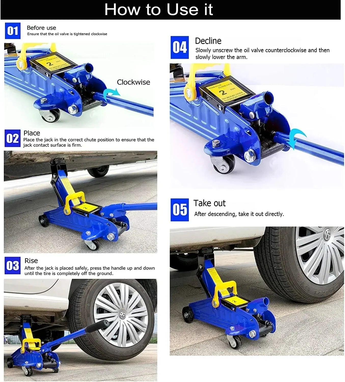 2T Floor Jack Car Trolley Jack Hydraulic Jack Quick Lift Jack with 2pcs Axle Stands 3 Ton 5