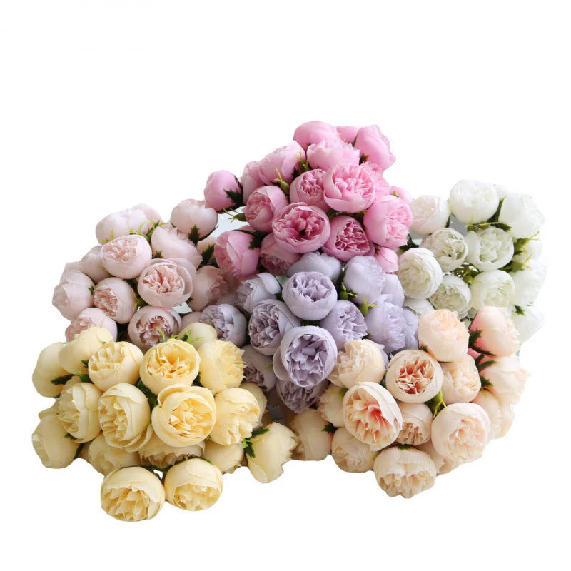 27 Head Artificial Tea Rose & Peony Bouquet – Silk Flowers for Wedding & Home Decor 9