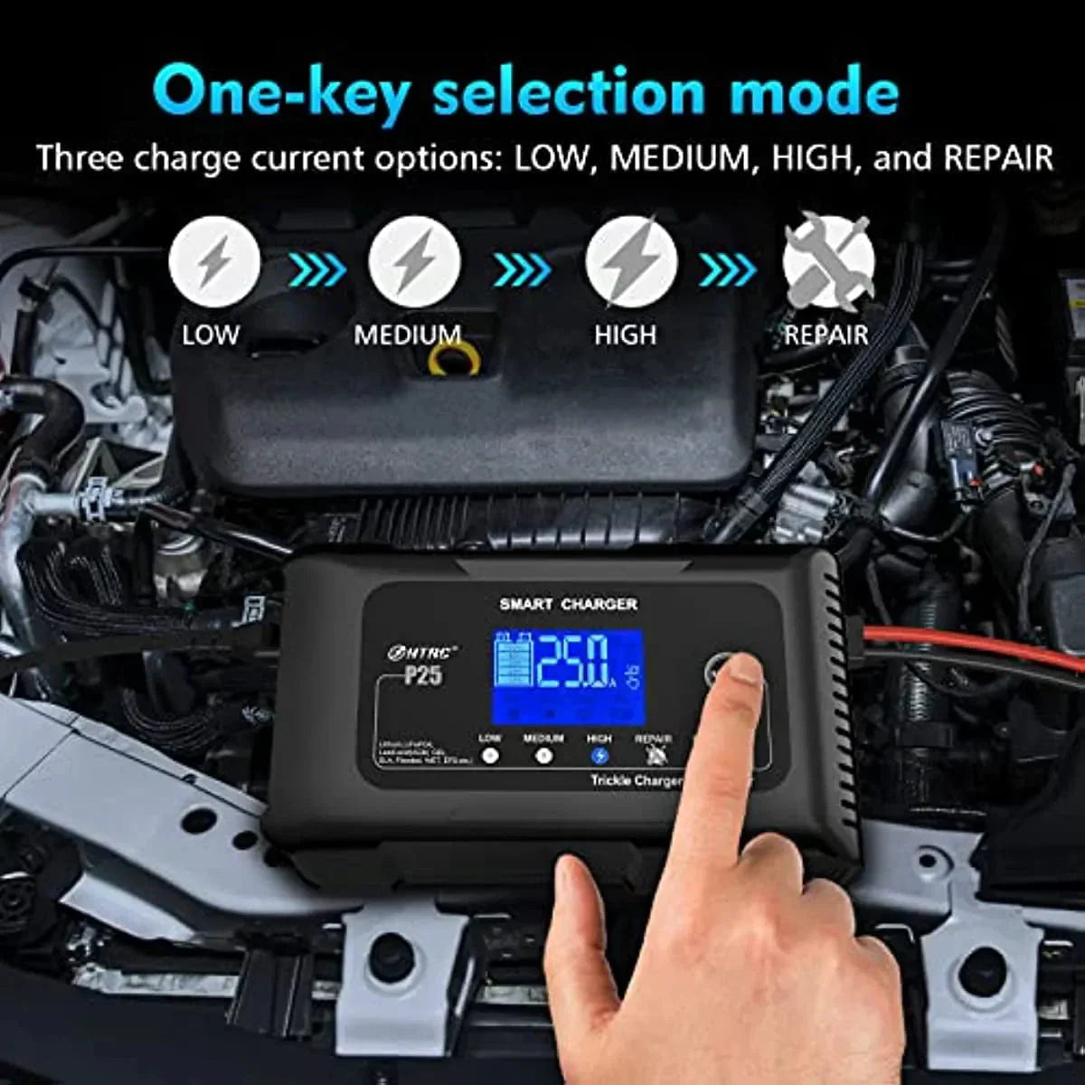 25-Amp Smart Battery Charger,Lithium,LiFePO4,Lead-Acid AGM/Gel/SLA.. Car Battery Charger,Trickle Charger, Maintainer/deep Cycle Charger,12V/25A and 24V/13A,for Motorcy,Boat,Lawn Mower,Golf cart.. 2