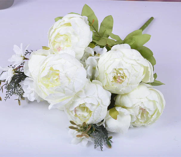 13-Piece European Style Core-Spun Peony Artificial Flowers Bouquet – High-End Silk Peony Arrangement (47cm Decorative Flowers) 2