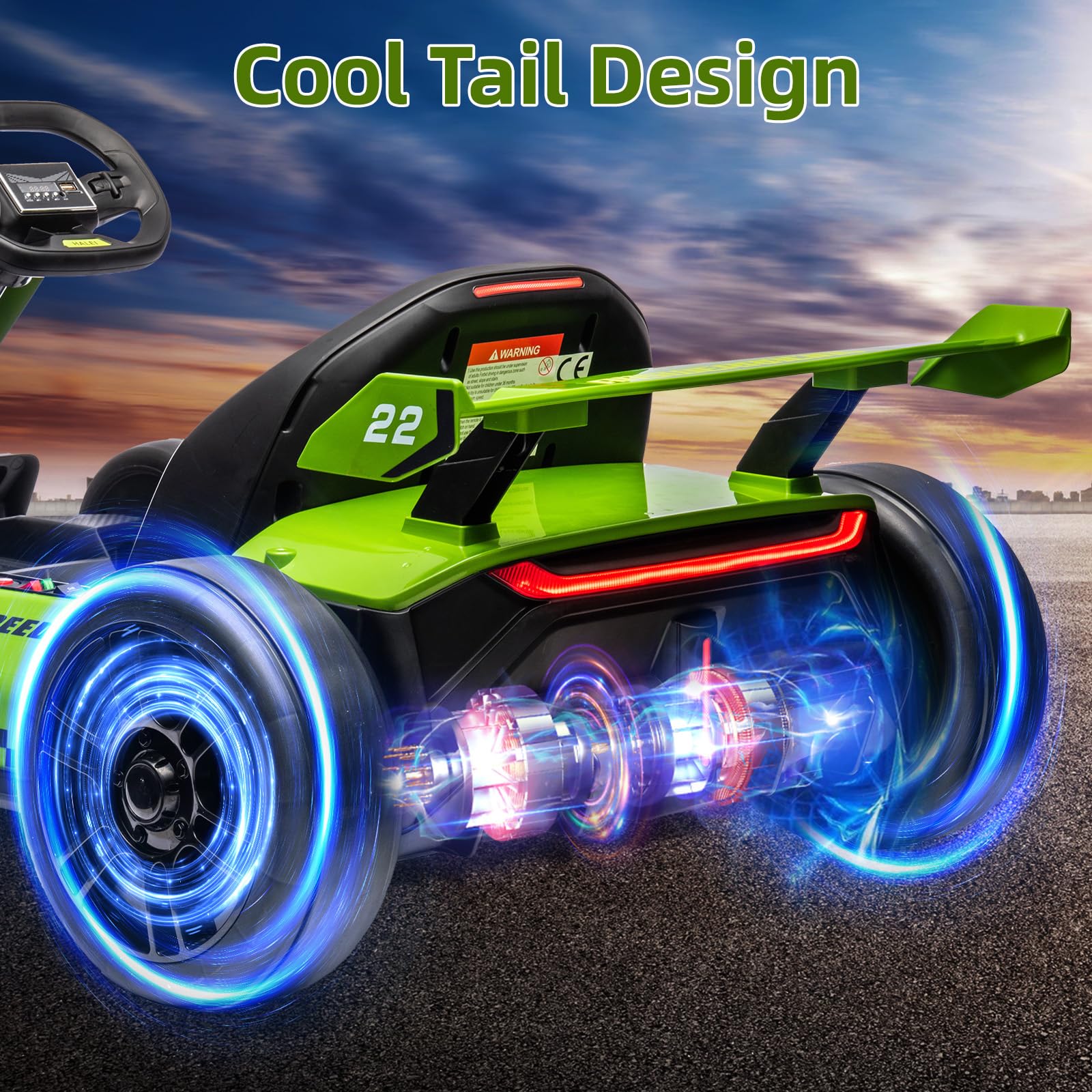 24V Electric Go Kart, with 300W Strong Motor, Drift/Sport Mode, Big Battery, Eva Tire,Length Adjustmen for Outdoor Racing Toy-Green 15