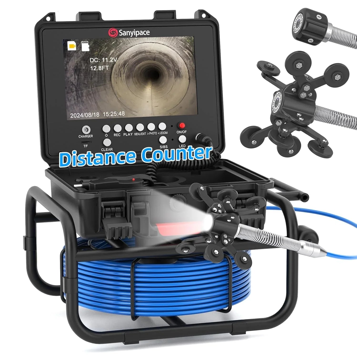 100ft Sewer Inspection Camera with 9" IPS Screen, 23mm HD Waterproof Pipe Camera, 5X Zoom, DVR Recording, Distance Counter, 16GB Card for Plumbing Inspection 3
