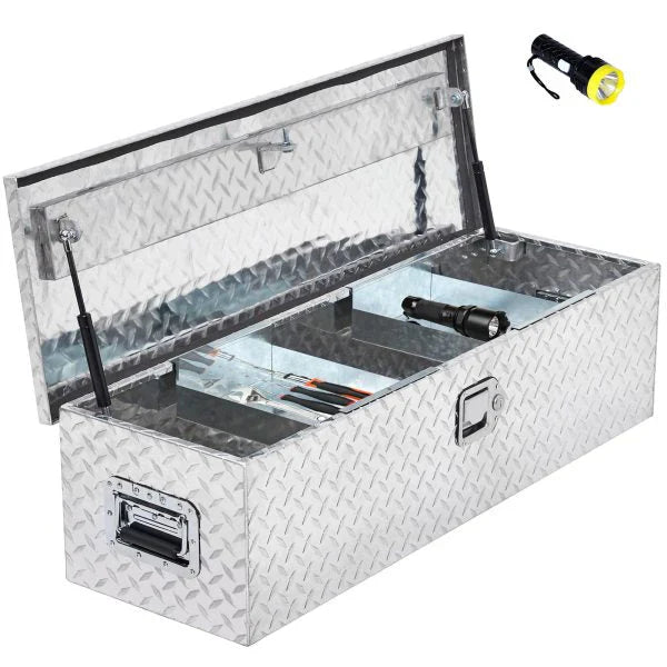 48 Inch Diamond Plate Truck Bed Tool Box with Shelf Silver 1