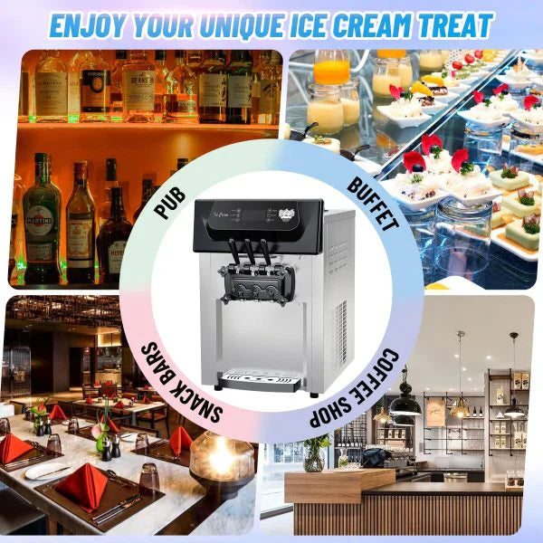 2200W Commercial Ice Cream Machine, 3 Flavor Soft Serve Ice Cream Machine, 5.3-7.4 Gal/Hr, with LCD Touch Screen, Automatic Cleaning, High Productivity for Home Snack Bar & Restaurants 2