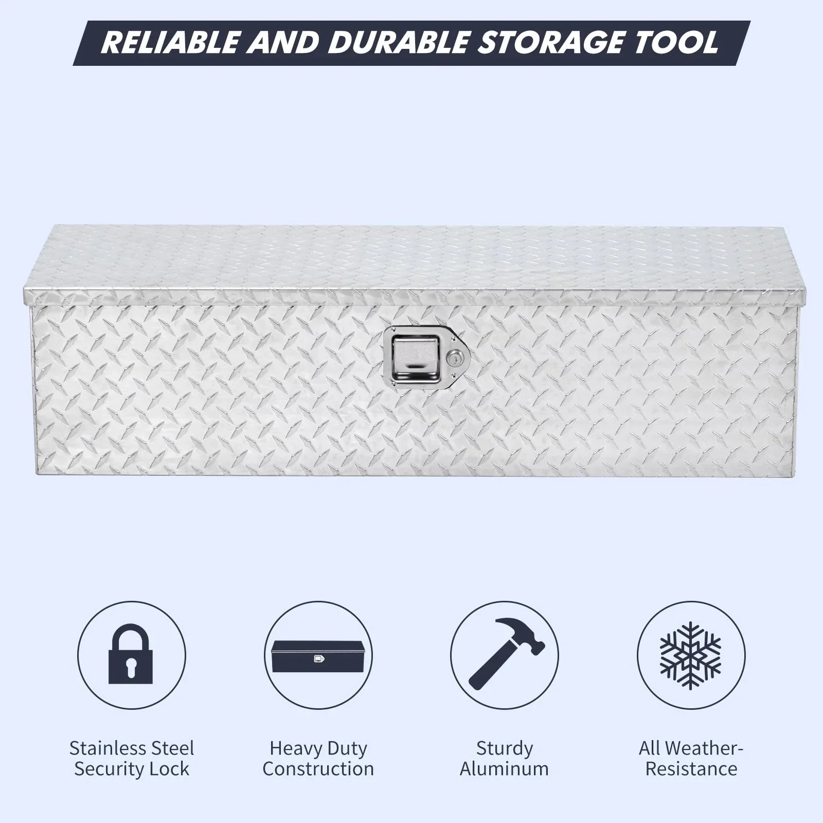 48 Inch Diamond Plate Truck Bed Tool Box with Shelf Silver 12