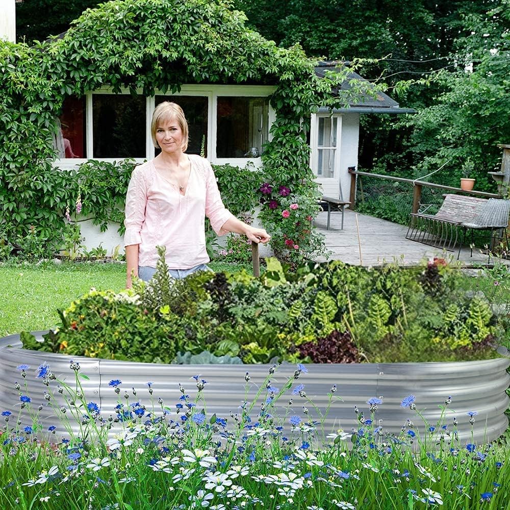 2Pcs Galvanized Raised Garden Bed Kit, 10×4×1ft Galvanized Planter Raised Garden Boxes Outdoor, Oval Large Metal Raised Garden Beds for Vegetables………… 13