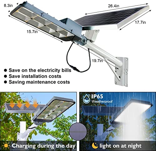 450W Solar Street Flood Lights Outdoor Lamp with Remote Control Dusk to Dawn Security Lighting for Yard Garden Gutter Basketball Court Arena Lawn lm 2