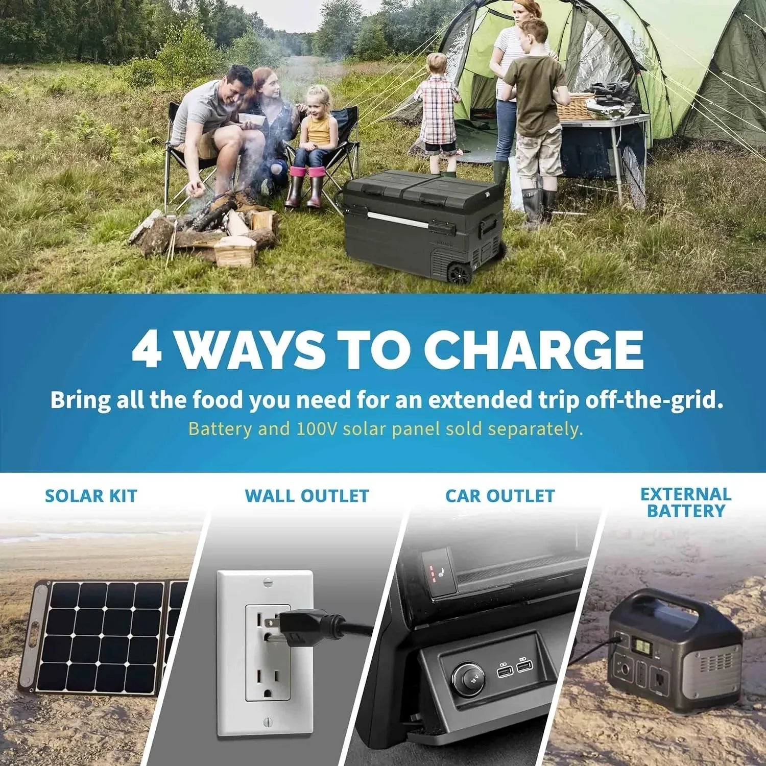 48 Qt. Portable 12v Electric Cooler with LG Compressor, Fridge and Freezer, Rugged Wheels, and Solar Power Input, Perfect Plug-In Cooler for Camping, Trucks, Travel, Car and Home 9