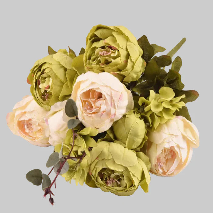 13-Piece European Style Core-Spun Peony Artificial Flowers Bouquet – High-End Silk Peony Arrangement (47cm Decorative Flowers) 1