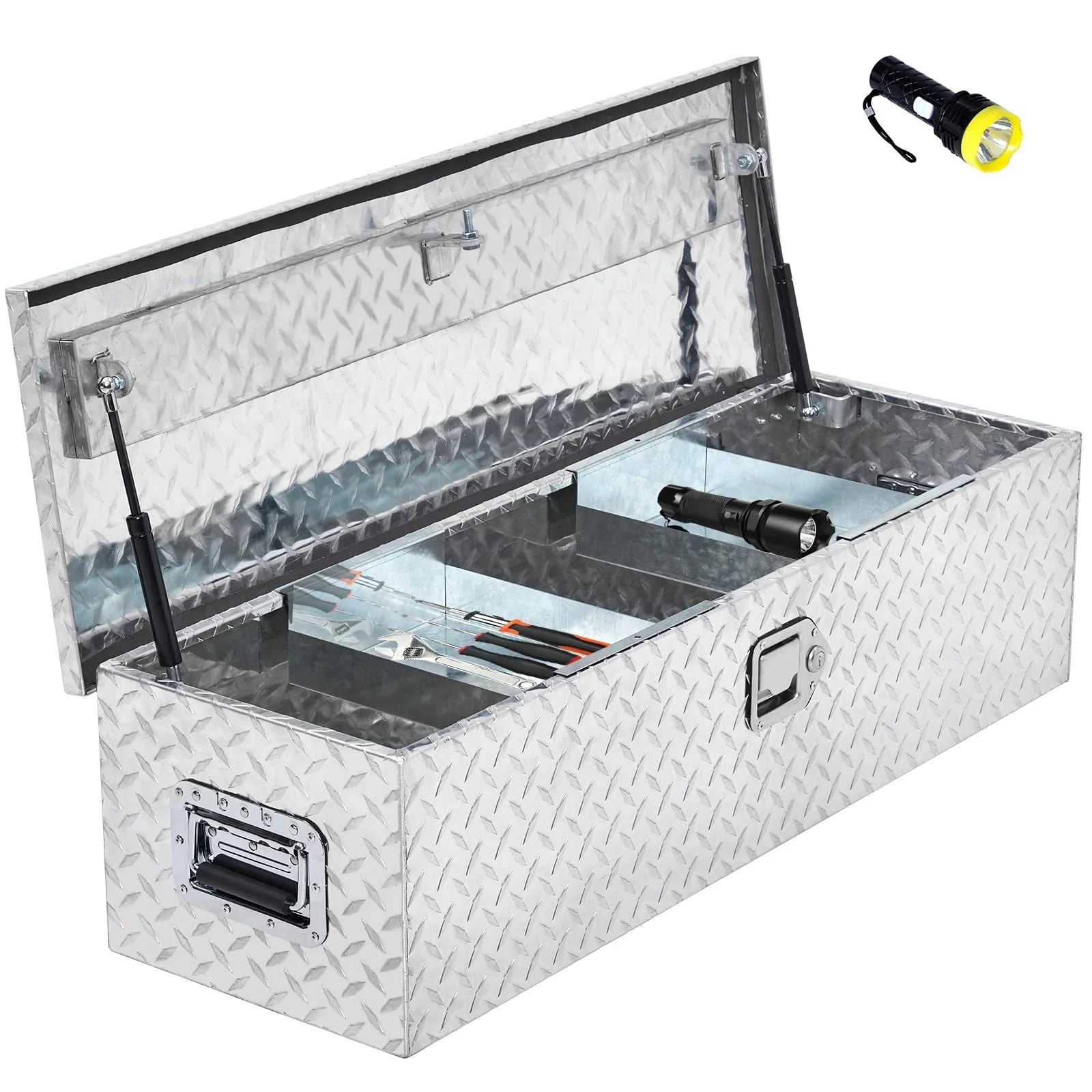48 Inch Diamond Plate Truck Bed Tool Box with Shelf Silver 8