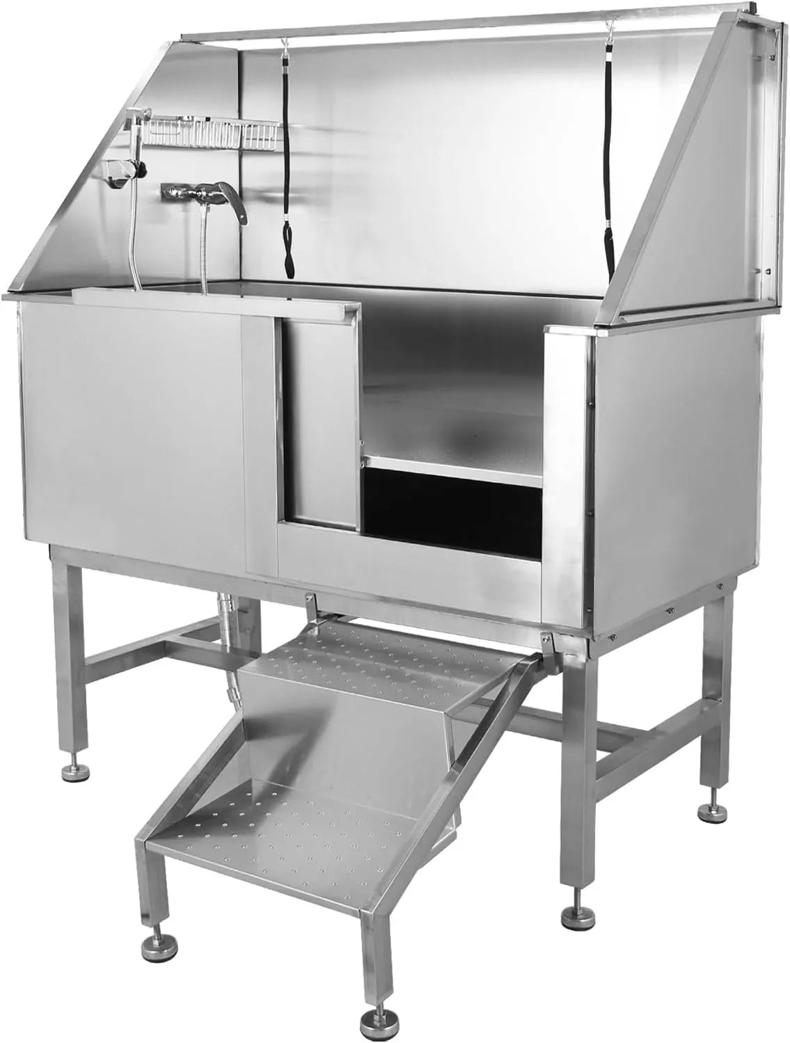 50" Dog Wash Bathtub, Pet Wash Station, Professional Stainless Steel Dog Grooming Tub with Ramp, Faucet, Sprayer, Drain Kit, Right Door 1