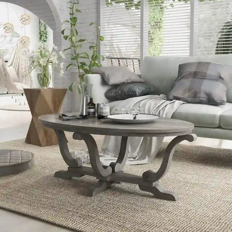 Denhour 48-Inch Vintage Grey Farmhouse Coffee Table - DH BASIC Collection 11