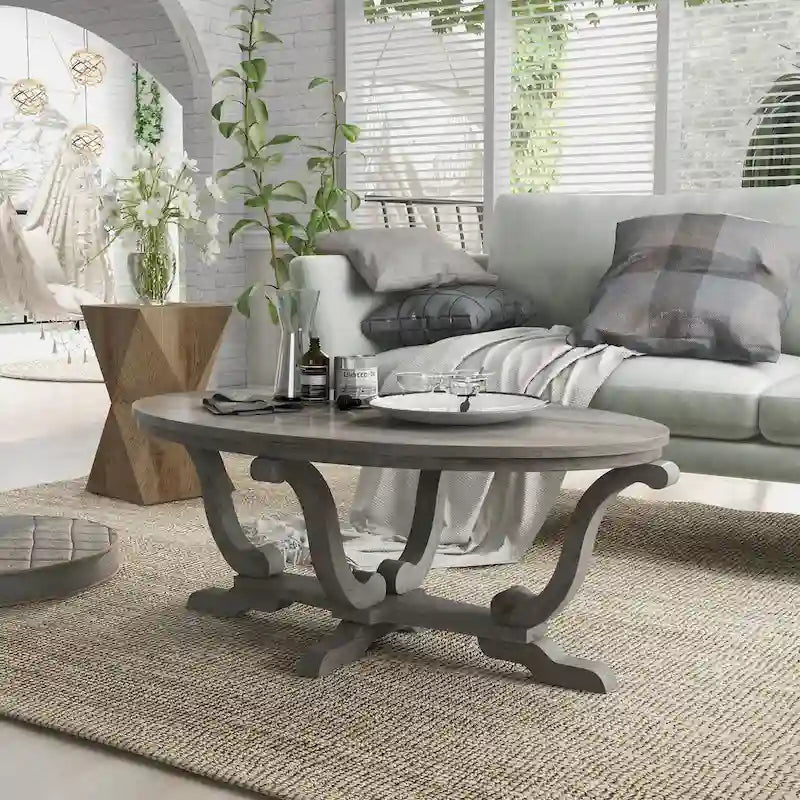 Denhour 48-Inch Vintage Grey Farmhouse Coffee Table - DH BASIC Collection 1