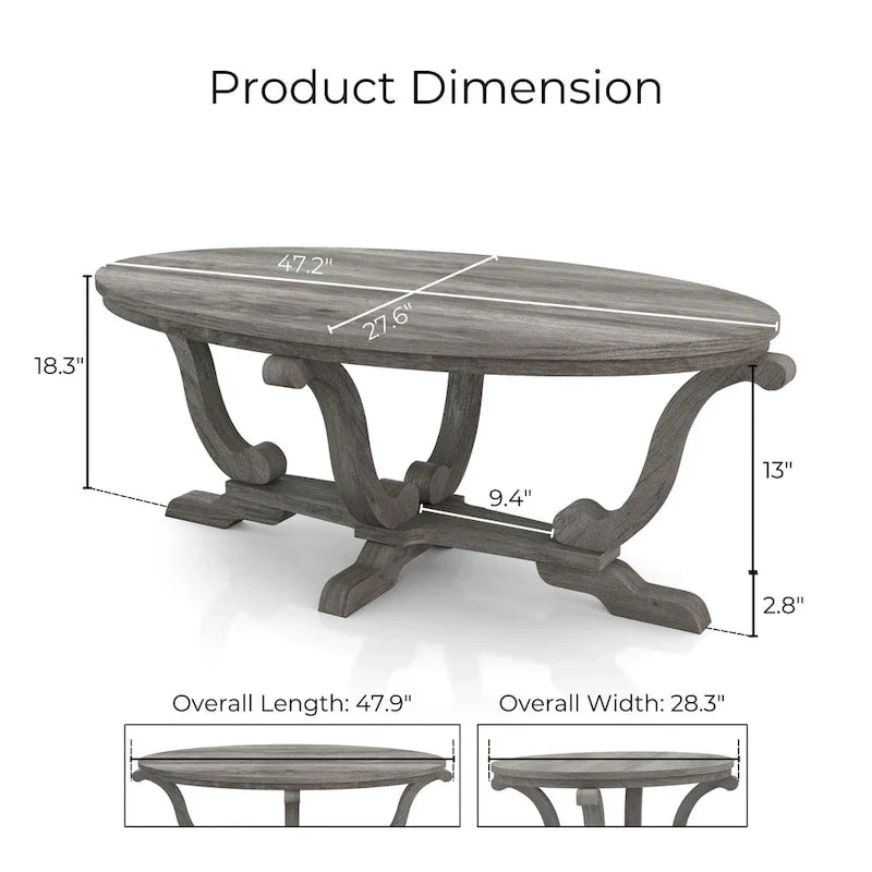 Denhour 48-Inch Vintage Grey Farmhouse Coffee Table - DH BASIC Collection 2