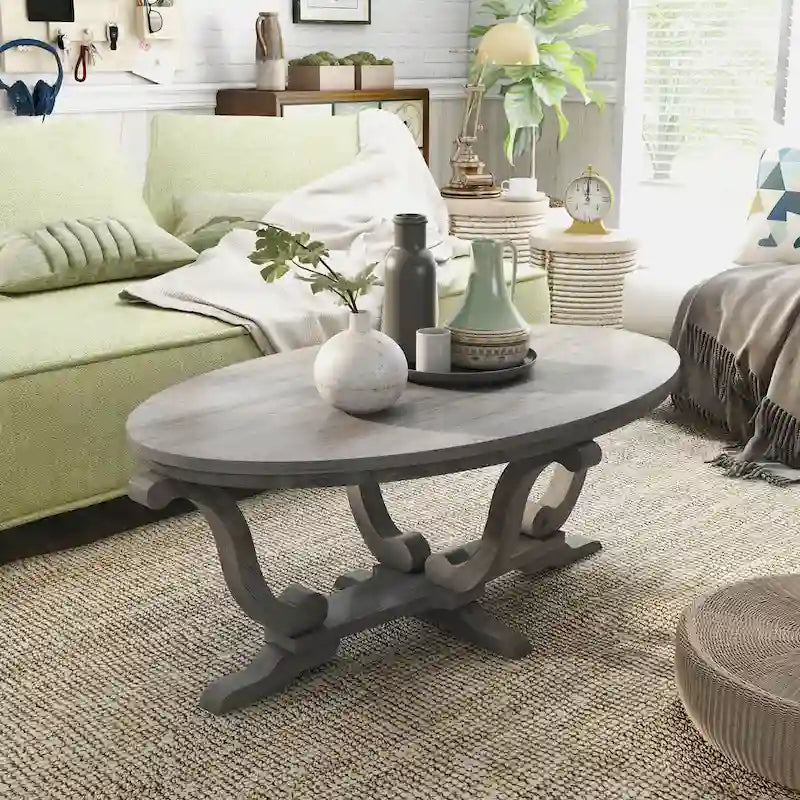 Denhour 48-Inch Vintage Grey Farmhouse Coffee Table - DH BASIC Collection 10