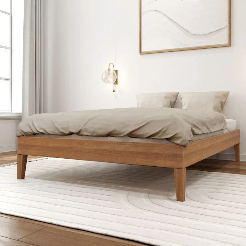 Full-Size Platform Bed with Plank and Beam Design 15