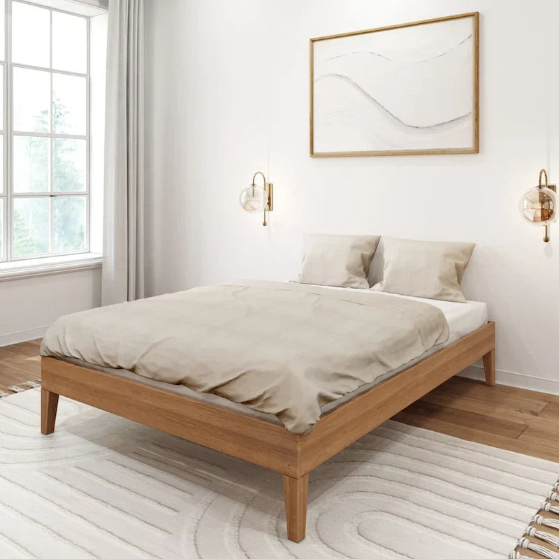 Full-Size Platform Bed with Plank and Beam Design 19