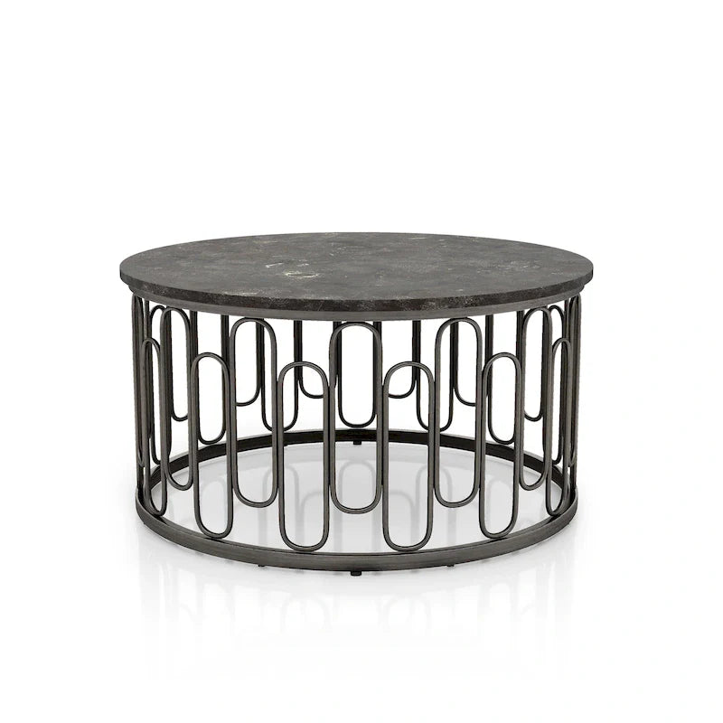 Lars Contemporary Round Coffee Table with Marble Top and Sturdy Metal Base by Furniture of America 7
