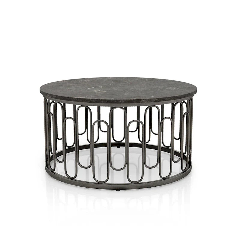 Lars Contemporary Round Coffee Table with Marble Top and Sturdy Metal Base by Furniture of America 1