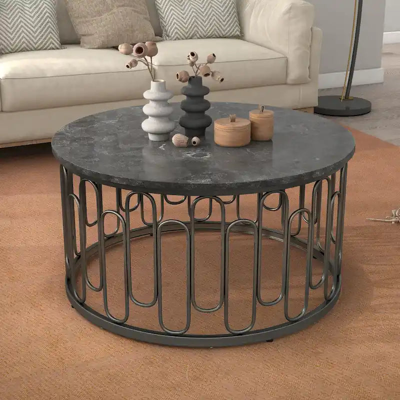 Lars Contemporary Round Coffee Table with Marble Top and Sturdy Metal Base by Furniture of America 3