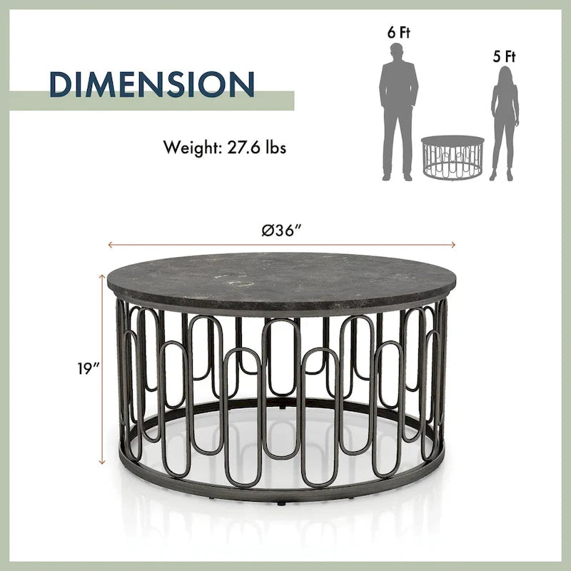 Lars Contemporary Round Coffee Table with Marble Top and Sturdy Metal Base by Furniture of America 4