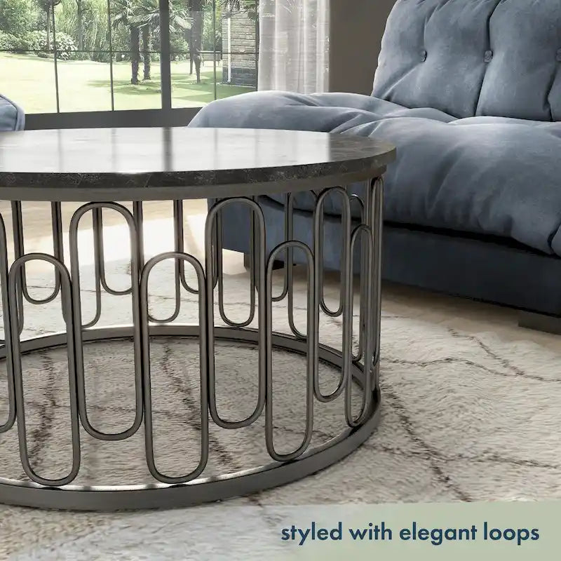 Lars Contemporary Round Coffee Table with Marble Top and Sturdy Metal Base by Furniture of America 5