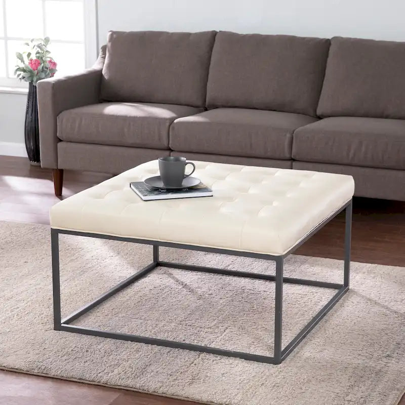 SEI Furniture Healy Tufted Ottoman in Faux Leather 21