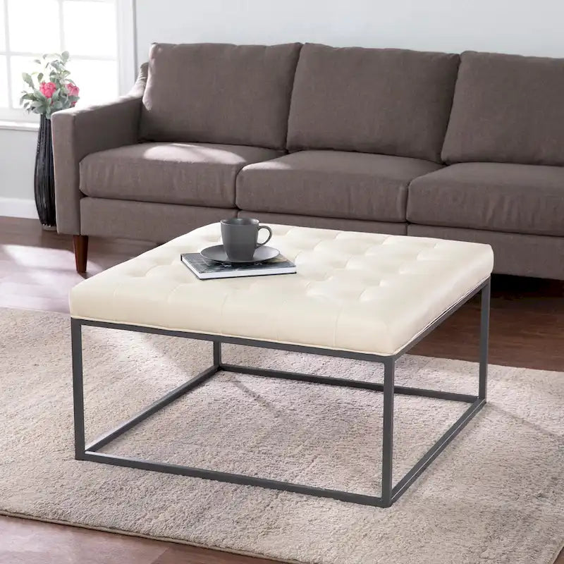 SEI Furniture Healy Tufted Ottoman in Faux Leather 1