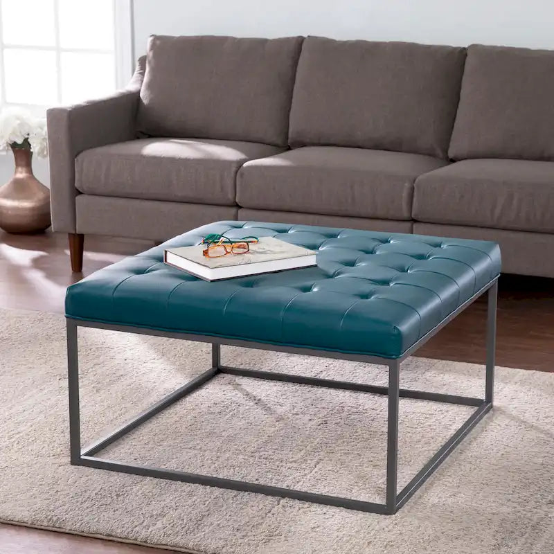 SEI Furniture Healy Tufted Ottoman in Faux Leather 2