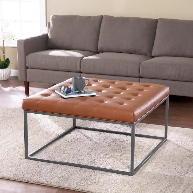 SEI Furniture Healy Tufted Ottoman in Faux Leather 13