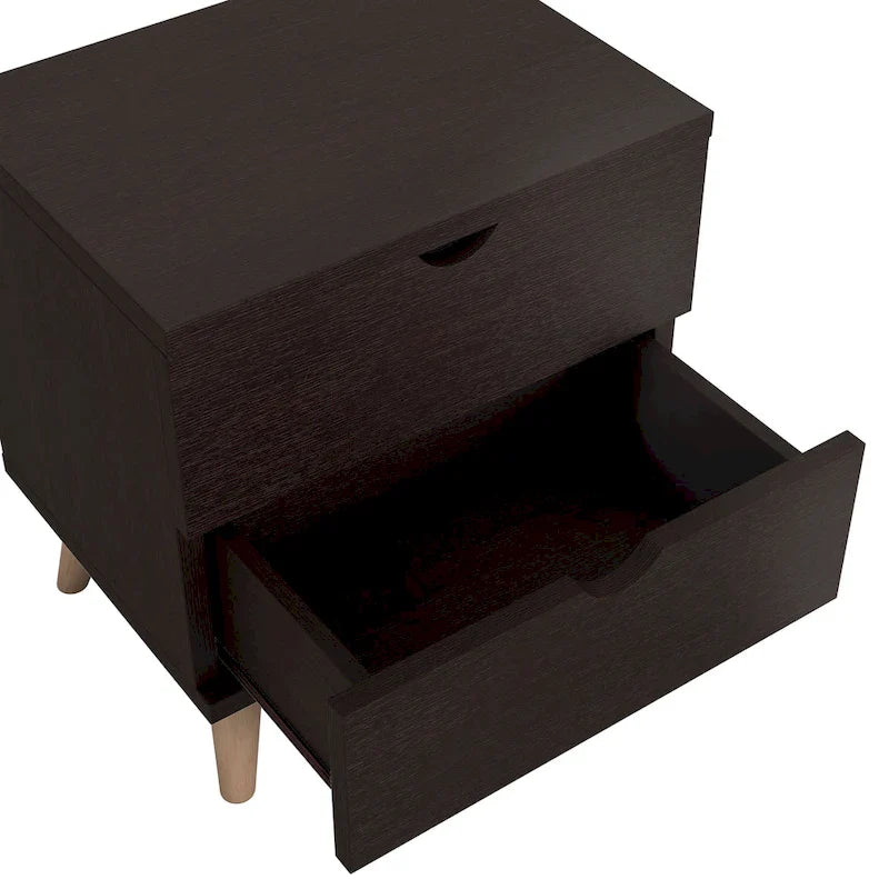 Denhour Mid-Century Modern Cappuccino 2-Drawer Nightstand - DH BASIC Collection 2