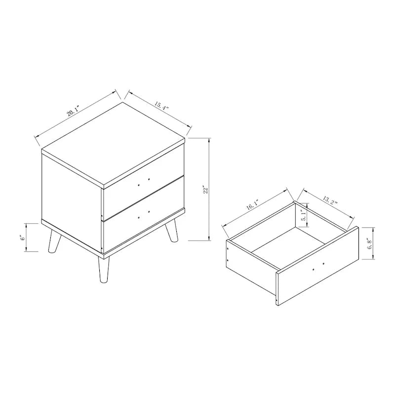 Denhour Mid-Century Modern Cappuccino 2-Drawer Nightstand - DH BASIC Collection 3