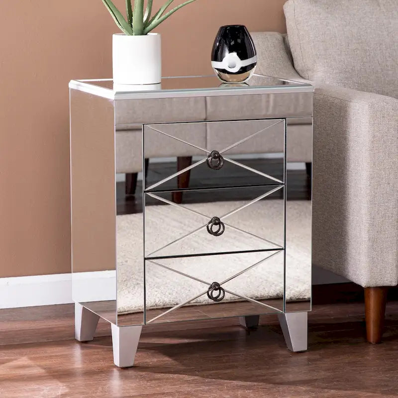 SEI Furniture Churchill Mid-Century Modern Mirrored Side Table with Storage Compartment 1