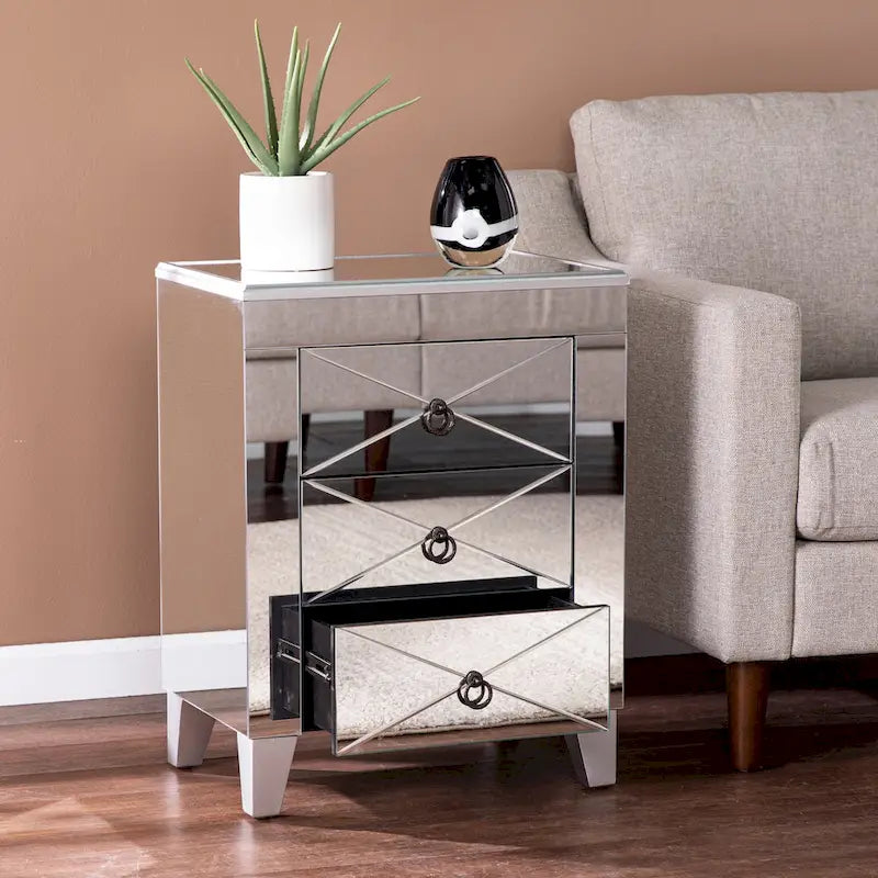 SEI Furniture Churchill Mid-Century Modern Mirrored Side Table with Storage Compartment 2