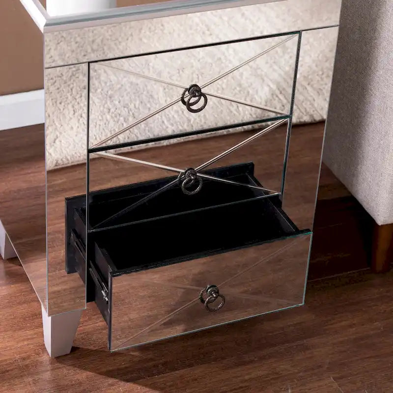 SEI Furniture Churchill Mid-Century Modern Mirrored Side Table with Storage Compartment 4