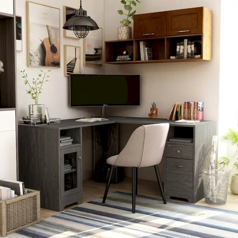 Furniture of America Barlon 59-Inch L-Shaped Computer Desk with USB Ports 2
