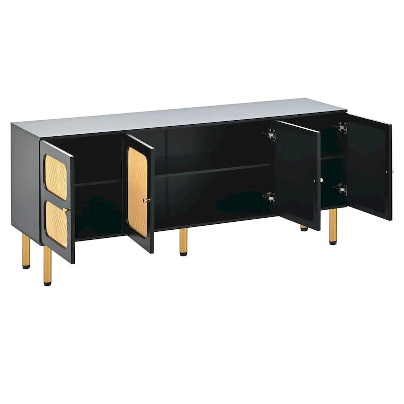 Bohemian Country Wood and Rattan TV Stand Media Console Storage Cabinet - Dimensions: 16.9" x 64.9" x 28.3" 9