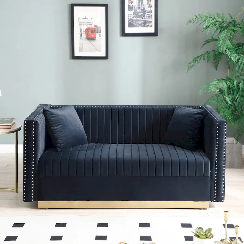 Modern Velvet Loveseat with Vertical Channel Tufting - 61.4 x 28 x 28 inches 1