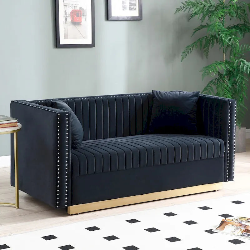 Modern Velvet Loveseat with Vertical Channel Tufting - 61.4 x 28 x 28 inches 2